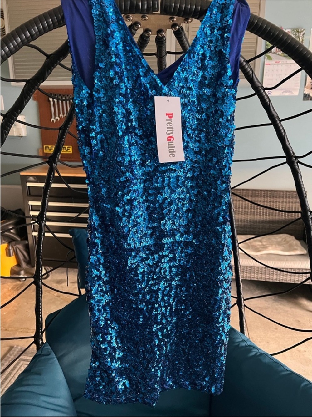 Blue Sequin Mini Dress